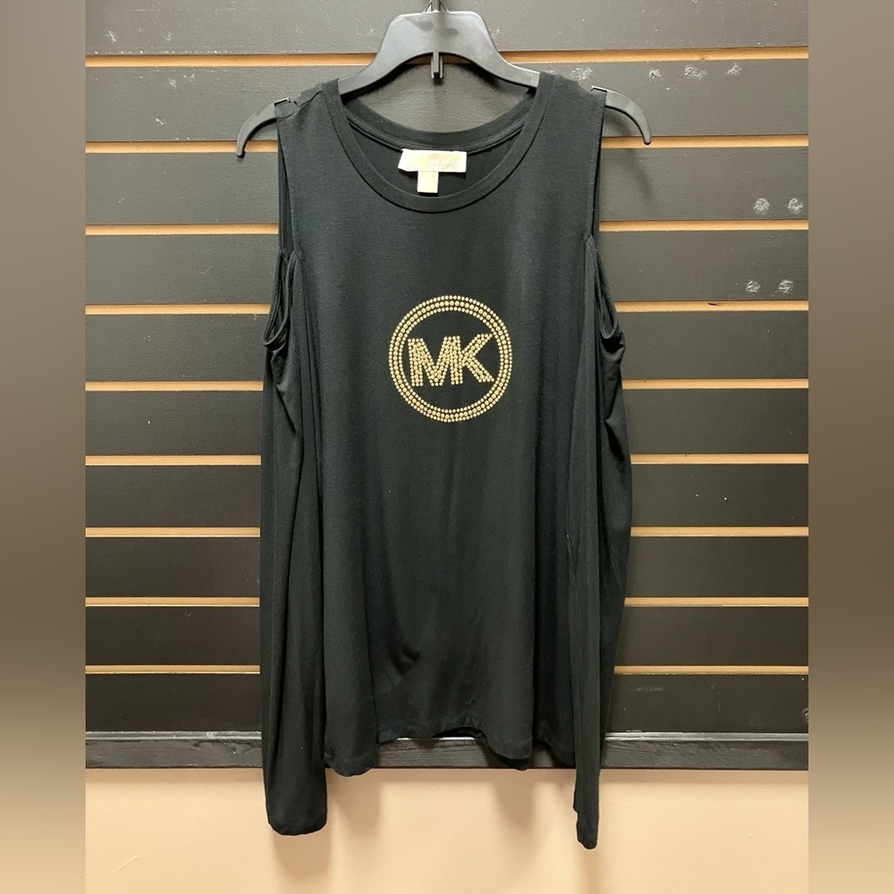 Michael Kors Black Cold Shoulder Long Sleeve Top Logo Detail